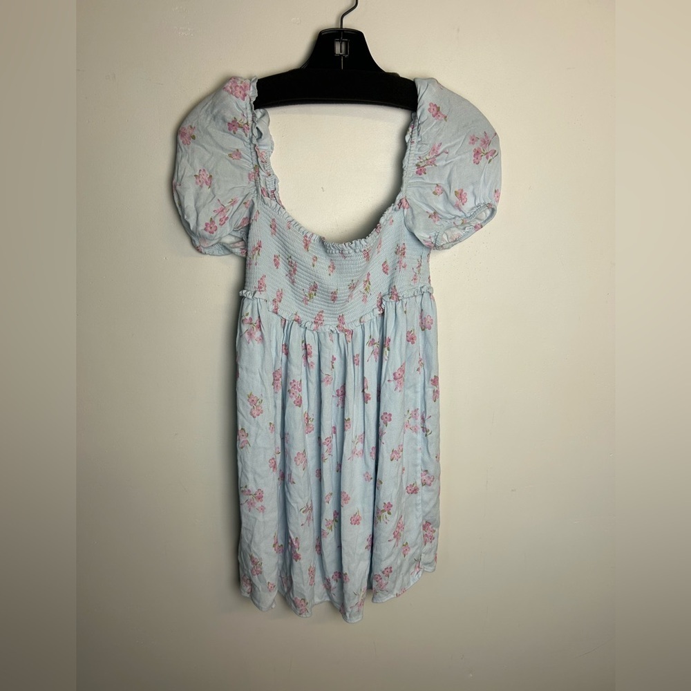 Aritzia Sun Deh Floral Puff Sleeve mini Dress Smocked Waist  S Boho Barbiecore